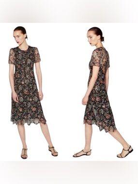 NWOT ZARA Colorful Floral Lace Mesh Scalloped Hem Midi Dress Size XL